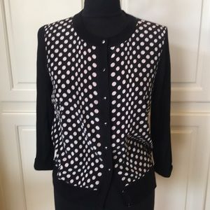 St. John Silk Paneled Pale Pink Polka Dot Cardigan